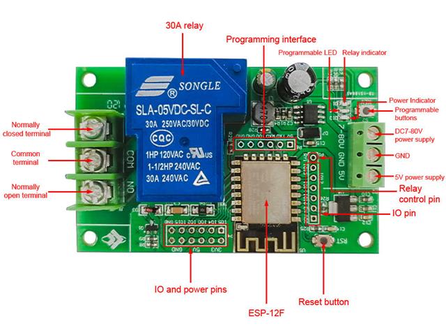 BDD ESP8266 RELAY 1CH 5/28V 30A