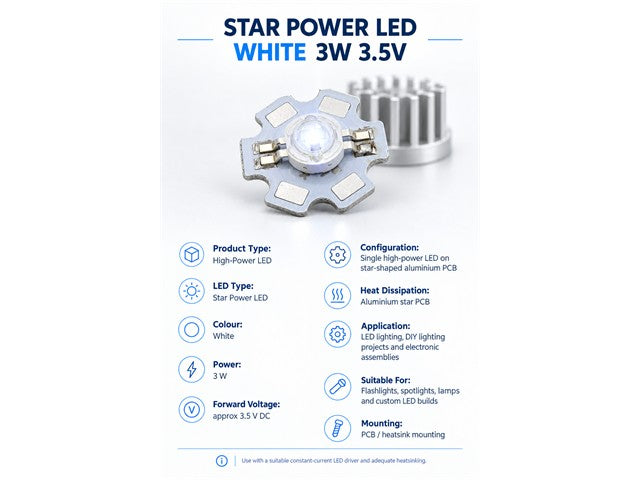 HKD STAR POWER LED W/WH 3W 3,5V