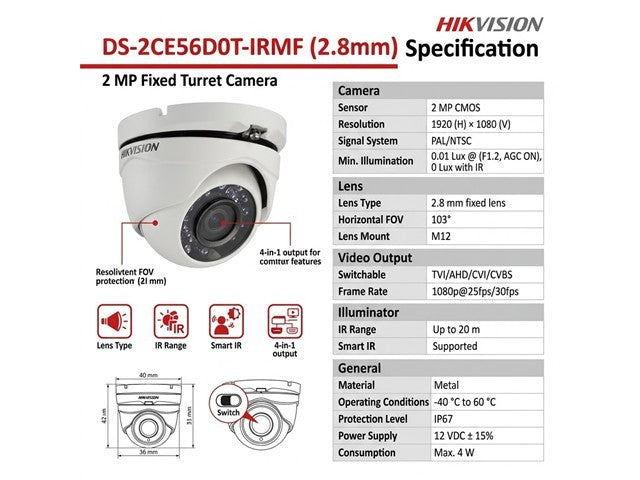 HKV DS-2CE56D0T-IRMF (2.8MM)