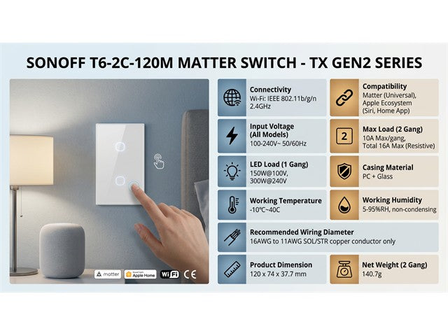 SONOFF T6-2C-120M MATTER SWITCH