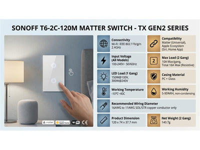 SONOFF T6-2C-120M MATTER SWITCH