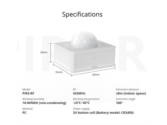 SONOFF PIR3-RF 433MHZ SENSOR