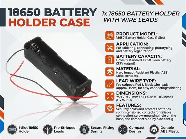 BDD 1XLC18650 BATT HOLDER W/WIRE - Battery Accessories - 67642845921580