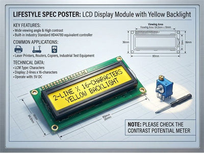 BDD LCD 16X2 - YELLOW BACKLIGHT - Displays - 53806343094572
