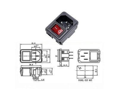 BDD IEC C14M SNAP-IN W/DPST RED
