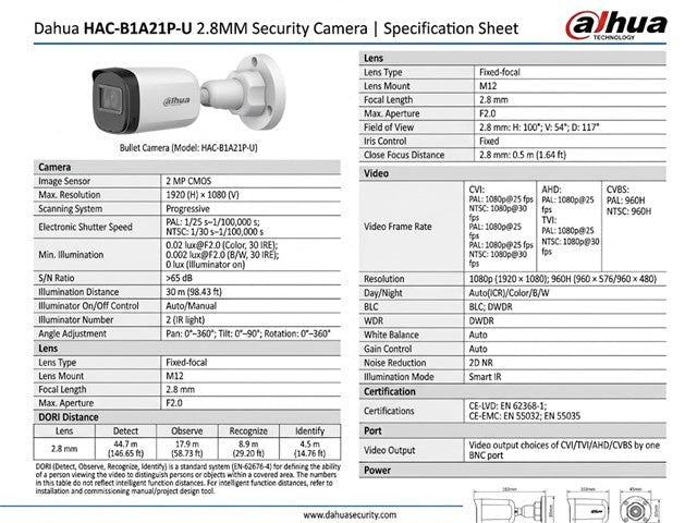 DHA HAC-B1A21P-U 2.8MM - CCTV Products & Accessories - 6939554970245