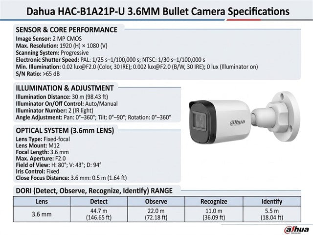DHA HAC-B1A21P-U 3.6MM - CCTV Products & Accessories - 6939554955006