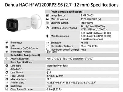 DHA HAC-HFW1200RPZ-S6 2.7-12MM - CCTV Products & Accessories - 6923172594433
