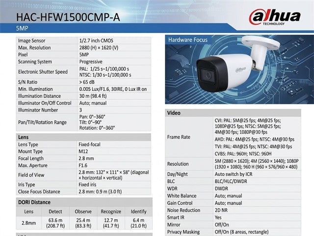 DHA HAC-HFW1500CMP-A 2.8MM - CCTV Products & Accessories - 6923172502513