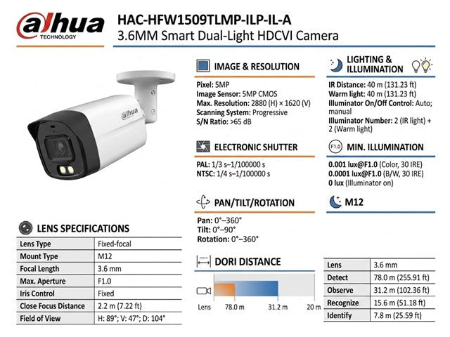 DHA HAC-HFW1509TLMP-IL-A 3.6MM - CCTV Products & Accessories - 6923172540621