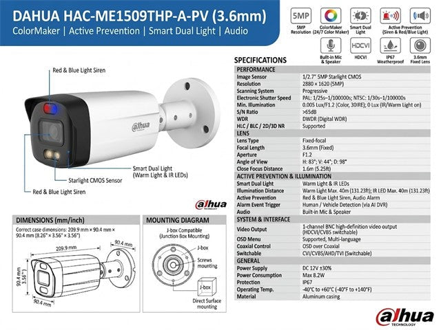 DHA HAC-ME1509THP-A-PV 3.6MM - CCTV Products & Accessories - 6923172540935