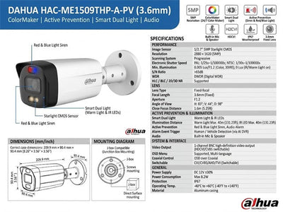 DHA HAC-ME1509THP-A-PV 3.6MM - CCTV Products & Accessories - 6923172540935
