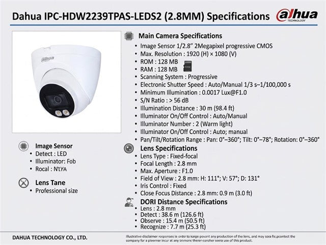 DHA IPC-HDW2239TPAS-LEDS2 2.8MM - CCTV Products & Accessories - 6939554994555