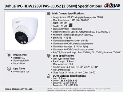DHA IPC-HDW2239TPAS-LEDS2 2.8MM - CCTV Products & Accessories - 6939554994555