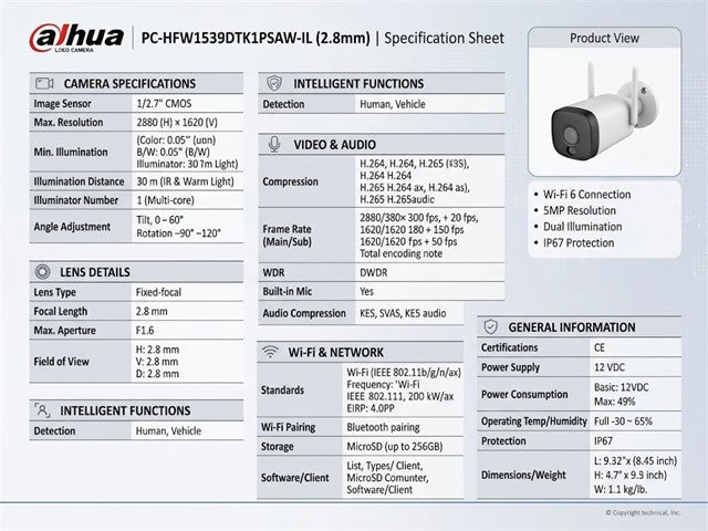DHA IPC-HFW1539DTK1PSAW-IL 2.8MM - CCTV Products & Accessories - 6939554980527