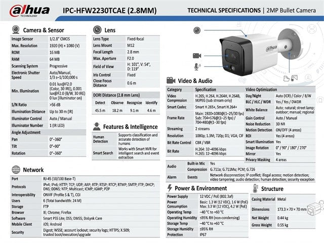 DHA IPC-HFW2230TCAE 2.8MM - CCTV Products & Accessories - 6939554988775