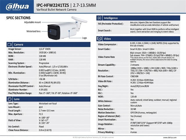 DHA IPC-HFW2241TZS 2.7-13.5MM - CCTV Products & Accessories - 6923172548580