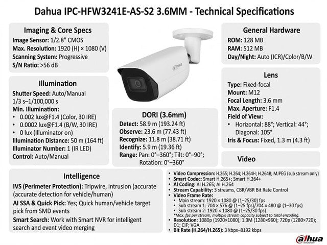 DHA IPC-HFW3241E-AS-S2 3.6MM - CCTV Products & Accessories - 6923172542021