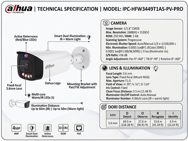 DHA IPC-HFW3449T1AS-PV-PRO 3.6MM - CCTV Products & Accessories - 6923172594327