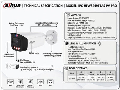 DHA IPC-HFW3449T1AS-PV-PRO 3.6MM - CCTV Products & Accessories - 6923172594327