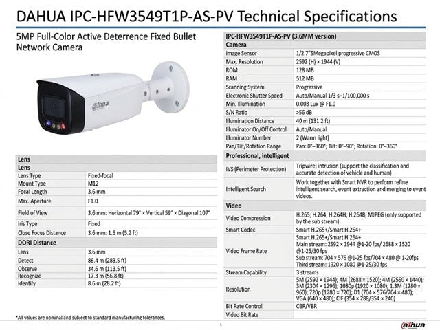 DHA IPC-HFW3549T1P-AS-PV 3.6MM - CCTV Products & Accessories - 6923172580092