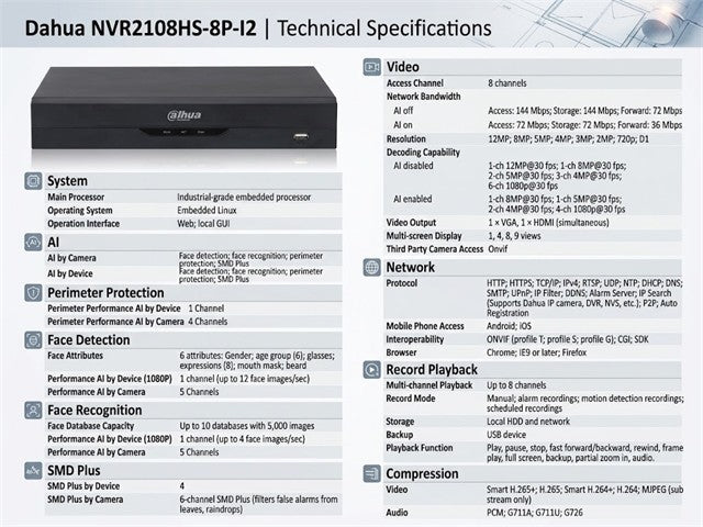 DHA NVR2108HS-8P-I2 - CCTV Products & Accessories - 6939554981500