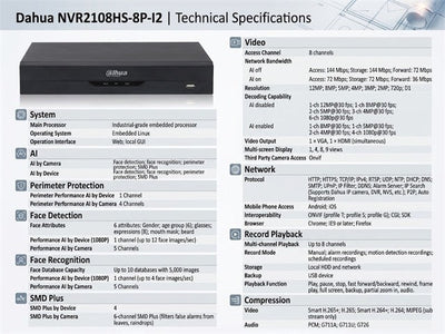 DHA NVR2108HS-8P-I2 - CCTV Products & Accessories - 6939554981500