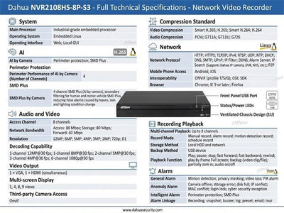 DHA NVR2108HS-8P-S3 - CCTV Products & Accessories - 6923172533241