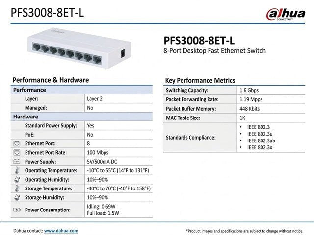 DHA PFS3008-8ET-L - Network Hubs & Switches - 6939554938337