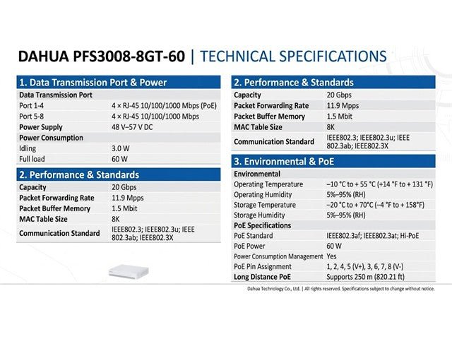 DHA PFS3008-8GT-60 - Network Switches Racks & Accessories - 6923172524911