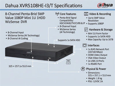 DHA XVR5108HE-I3/T - CCTV Products & Accessories - 6939554930409