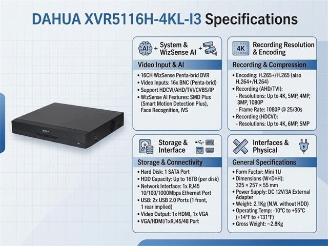 DHA XVR5116H-4KL-I3 - CCTV Products & Accessories - 6923172541840