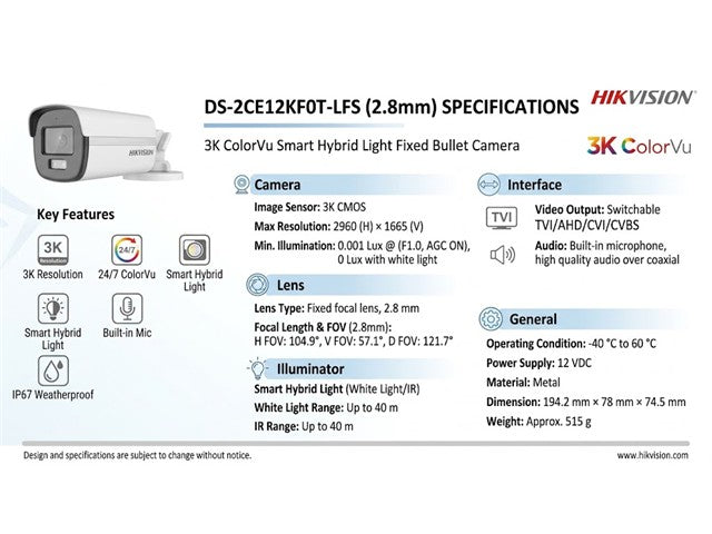 HKV DS-2CE12KF0T -LFS (2.8MM)