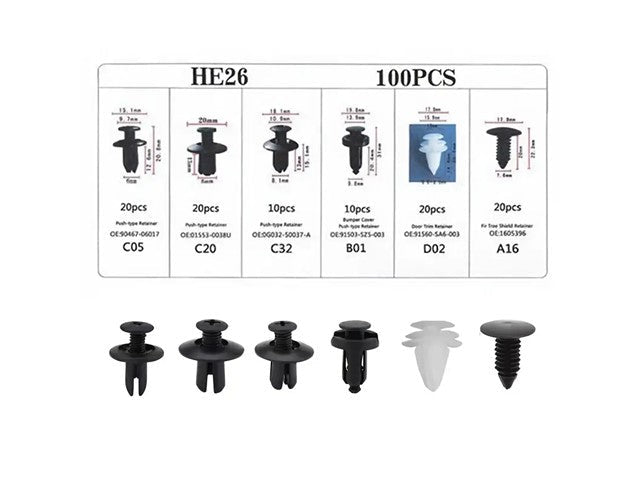 HKD 100PC CAR PANEL FIX KIT - Fasteners Hardware -