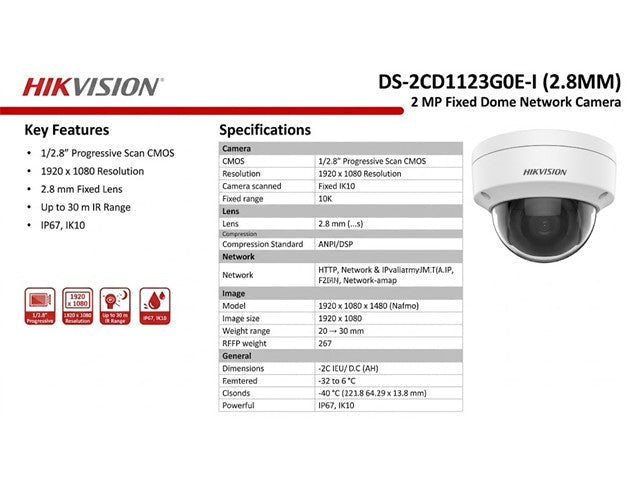 HKV DS-2CD1123G0E-I (2.8MM) - CCTV Products & Accessories - 6954273692384