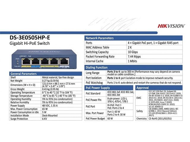 HKV DS-3E0505HP-E - Power over Ethernet - PoE -