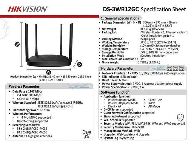 HKV DS-3WR12GC - Wifi Routers Dongles & Accessories - 6931847137151
