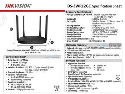 HKV DS-3WR12GC - Wifi Routers Dongles & Accessories - 6931847137151