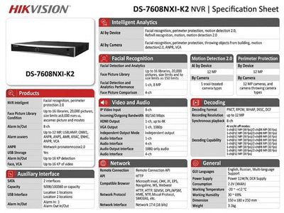HKV DS-7608NXI-K2 - CCTV Products & Accessories - 6931847175191