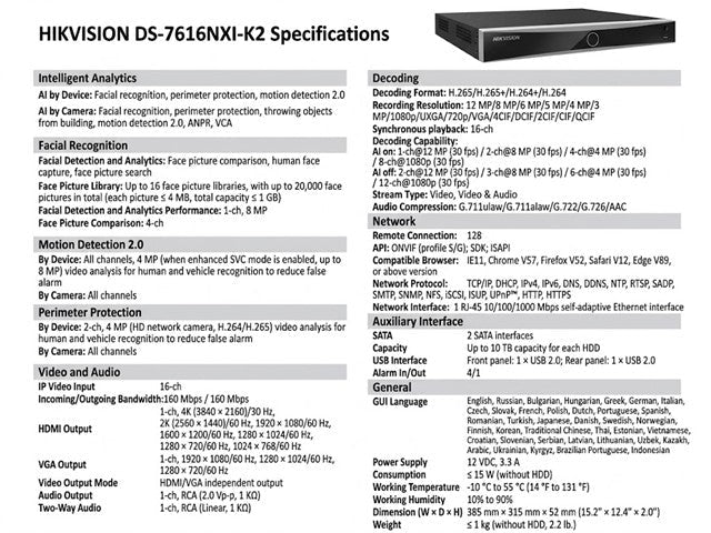 HKV DS-7616NXI-K2 - CCTV Products & Accessories - 6931847175184