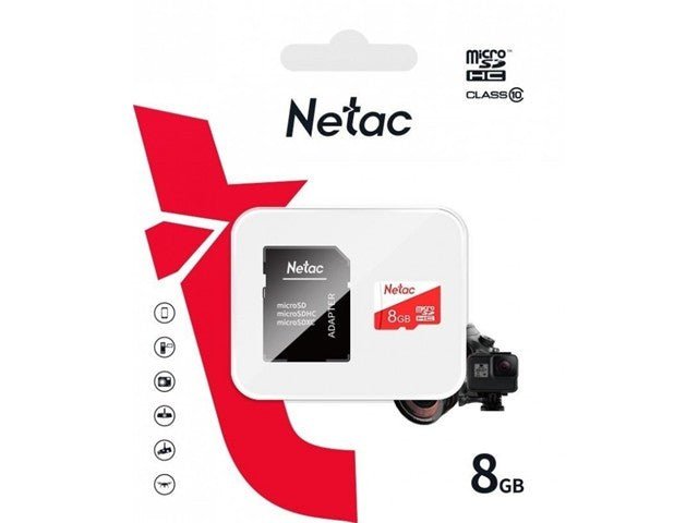 MICRO SD CARD 8GB+ADPT - NETAC - Hard Drives & Storage Devices - 6926337239316