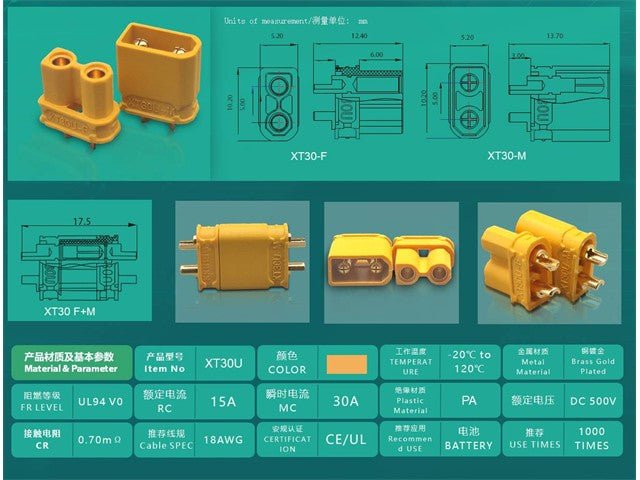 RC - XT30 - F CONNECTOR PAIR - Power Connectors -