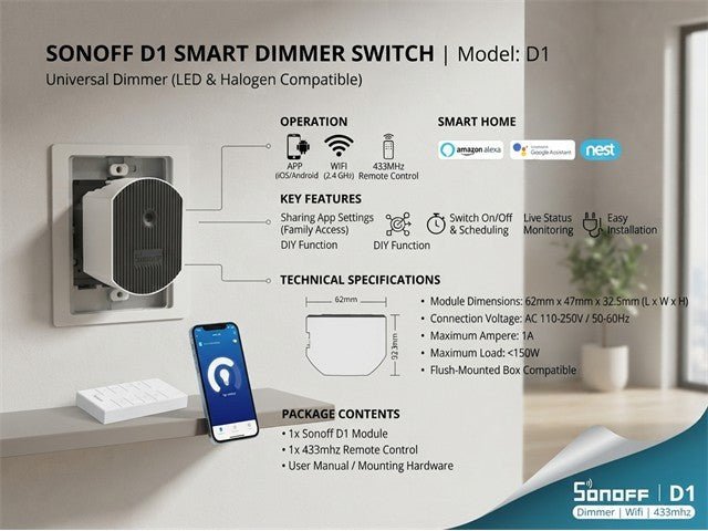 SONOFF D1 SMART DIMMER SWITCH - Home Automation - 6920075775716