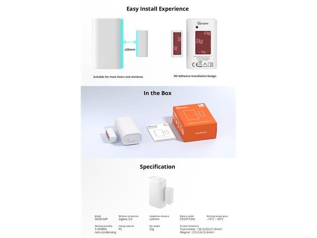 SONOFF DOOR/WINDW SENSOR SNZB04P - Home Automation - 6920075740646