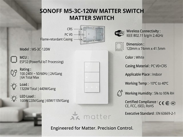 SONOFF M5-3C-120W MATTER SWITCH - Home Automation - 6920075777925