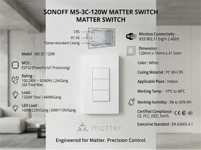 SONOFF M5-3C-120W MATTER SWITCH - Home Automation - 6920075777925