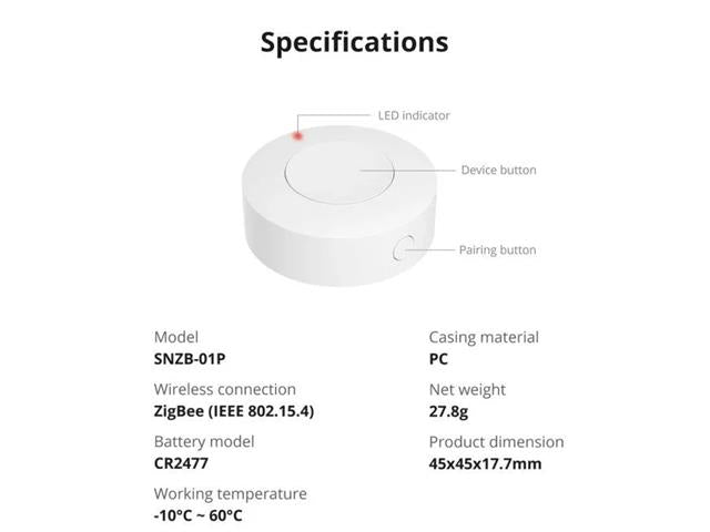 SONOFF SNZB - 01P W/LESS SWITCH - Home Automation - 6920075740615