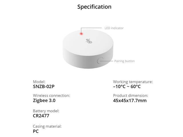 SONOFF SNZB - 02P TEMP/HUMD SENSOR - Home Automation - 6920075740622