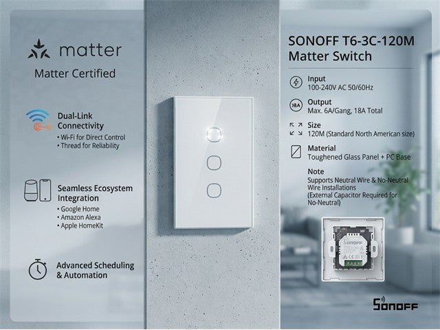 SONOFF T6-3C-120M MATTER SWITCH - Home Automation - 6920075743418