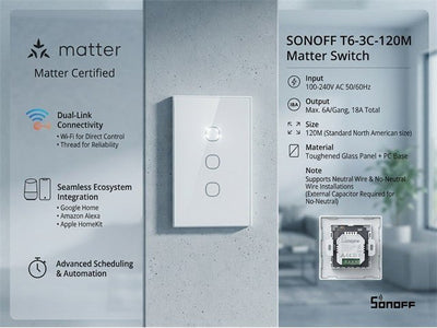 SONOFF T6-3C-120M MATTER SWITCH - Home Automation - 6920075743418